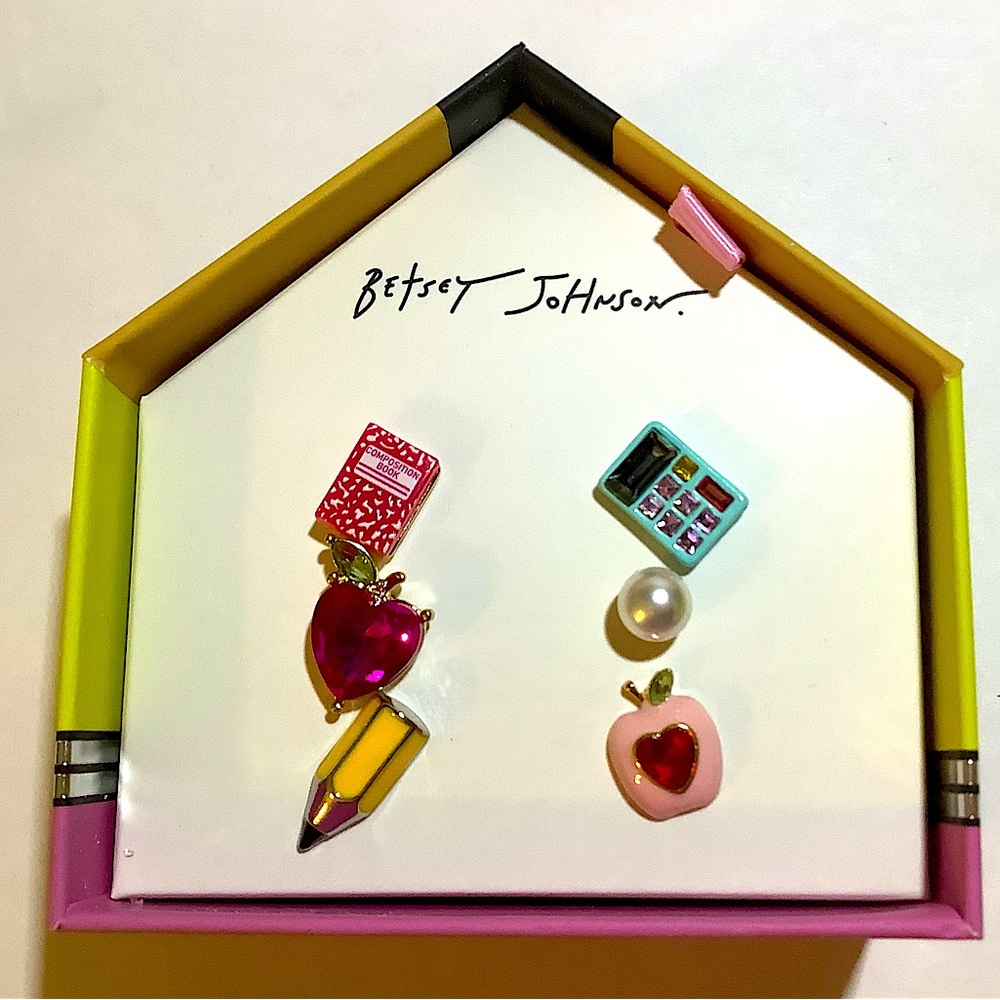 Betsey Johnson Colorful School Themed Stud Earring Set New